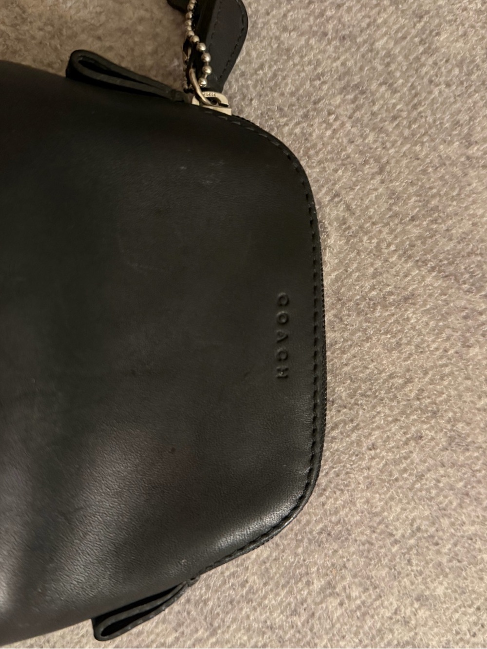 Vintage Coach Black Leather Zip Closure Coin Purse/Travel Pouch/Cosmetic Bag - Picture 3 of 9